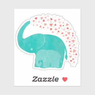 Sticker Eléphant Mère et Veau Baby shower des Coeurs