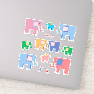 Sticker Eléphants et souris art animal mignon
