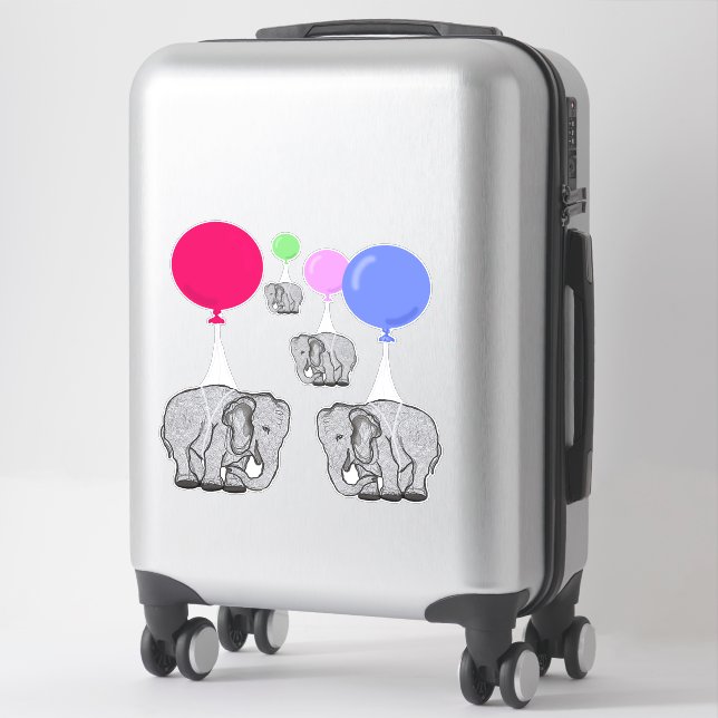 Sticker Eléphants volants avec ballons d'hélium (Sur valise)
