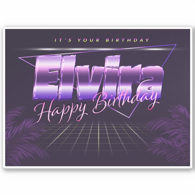 Sticker Elvira Nom Prénom lila retro Anniversaire de Stick (Devant)
