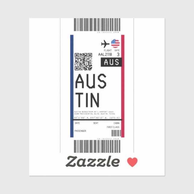 Sticker Embarquement pass pour Austin (AUS) (Feuille)
