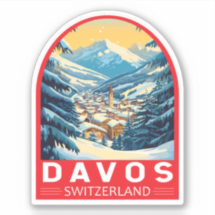 Sticker Emblème d'art voyage Davos Suisse