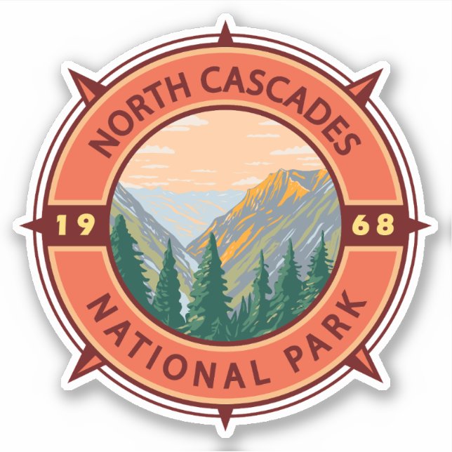 Sticker Emblème de Compass rétro du parc national des Casc (Devant)