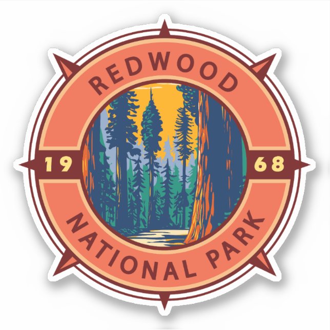 Sticker Emblème de la boussole rétro du parc national Redw (Devant)