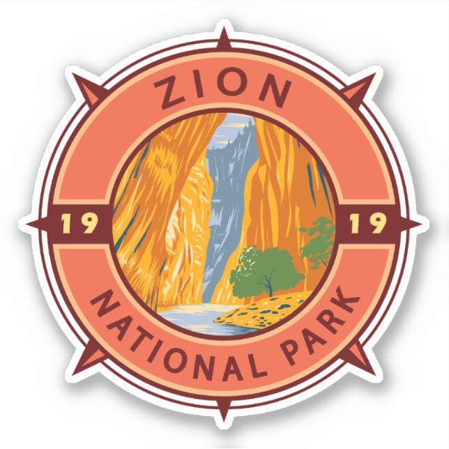 Sticker Emblème de la boussole rétro du parc national Zion (Devant)