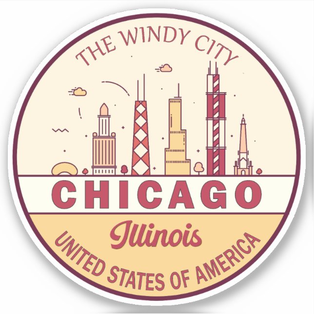 Sticker Emblème Skyline de Chicago Illinois City (Devant)