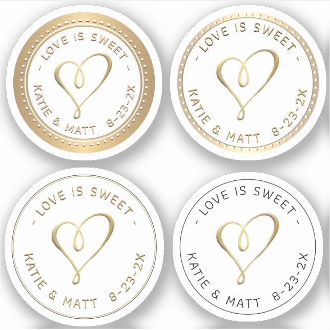 Sticker Embossed Gold Hearts L'amour est doux mariage Fave (Devant)