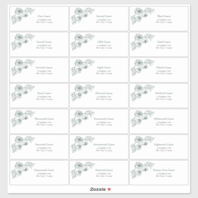 Sticker Emerald Green Floral Line Art Adresse du client (Feuille)