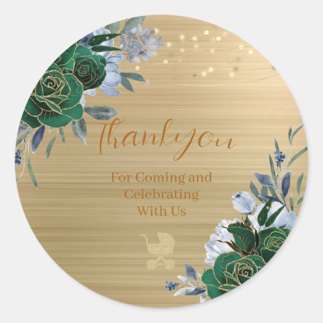 Sticker Emerald Green Gold Baby shower Thankyou (Devant)
