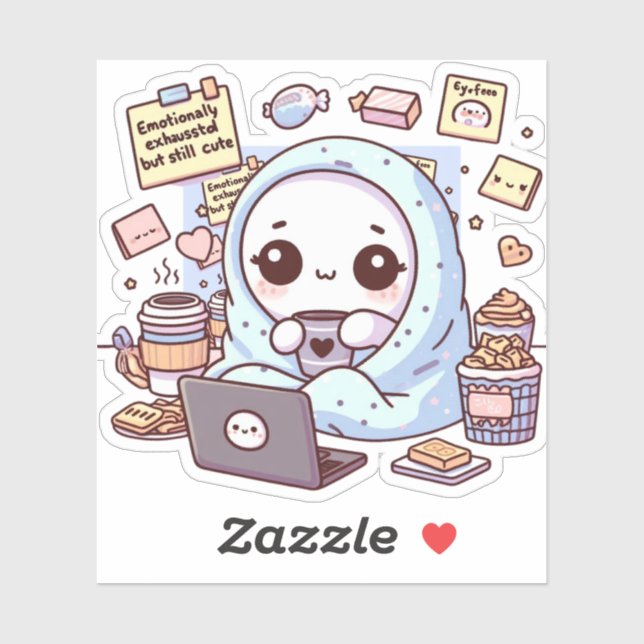 Sticker Emotionally Exhausted but Still Cute Kawaii Mental (Feuille)