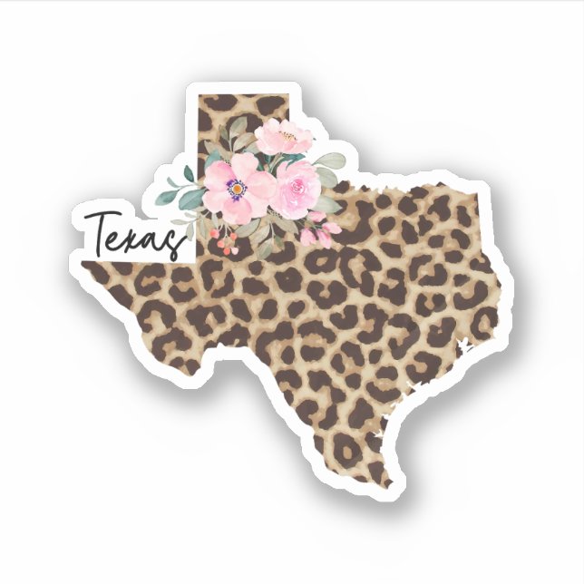Sticker Empreinte de léopard d'État du Texas avec fleurs (Devant)