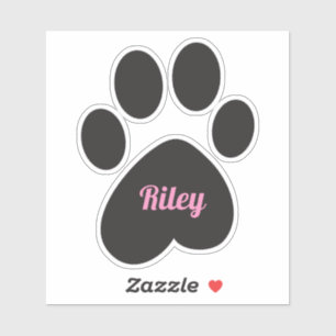 Sticker Empreinte de patte Avec Un Coeur Et Un Nom Profond