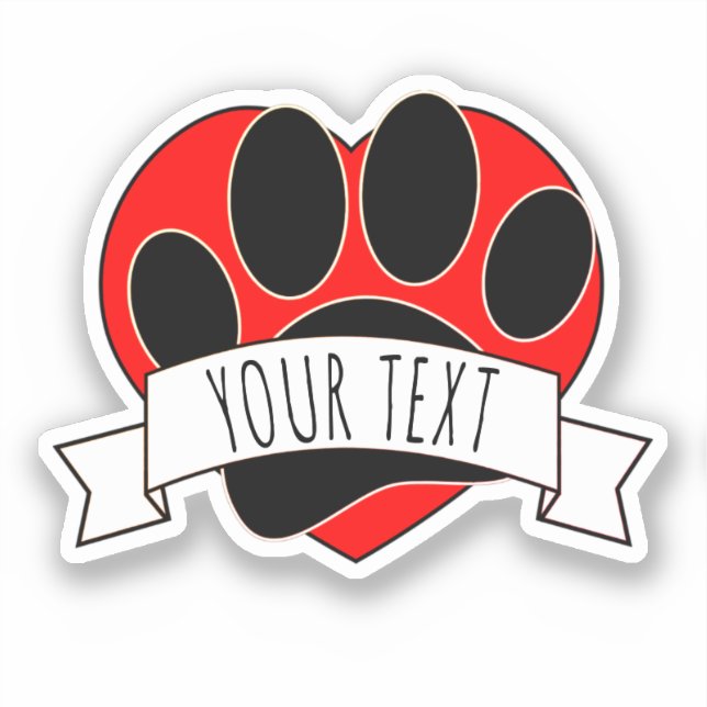 Sticker Empreinte de patte de chien Bannière de coeur roug (Recto)