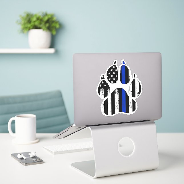 Sticker Empreinte de patte de ligne bleue mince (Ordinateur portable sur le bureau)