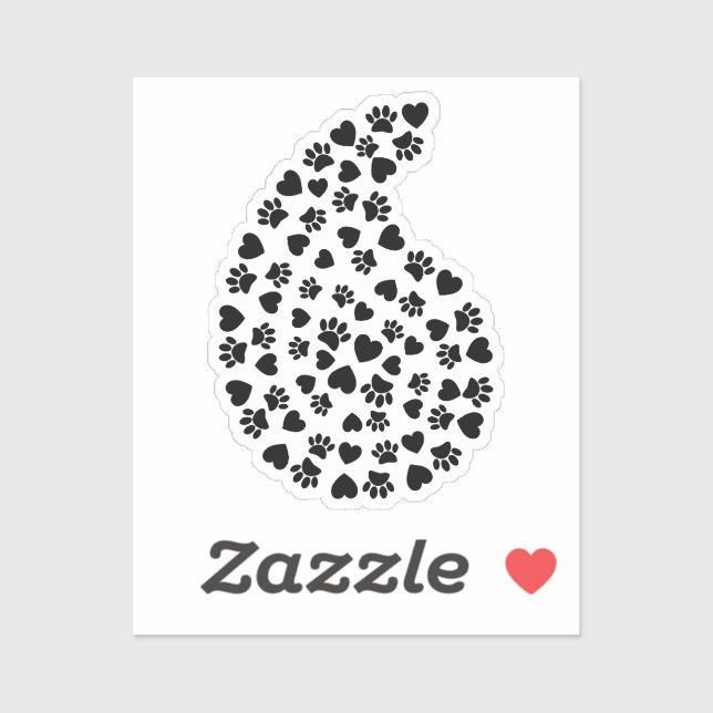 Sticker Empreintes de pattes Et Coeurs Noirs Et Blancs Pai (Feuille)