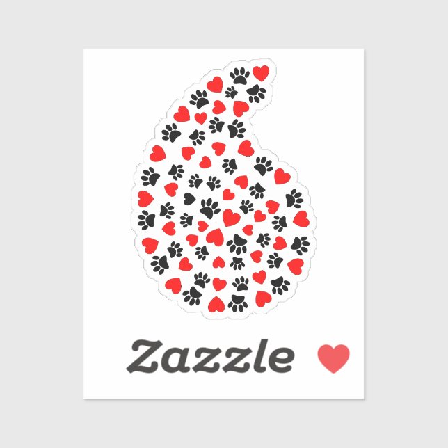 Sticker Empreintes de pattes Et Coeurs Noirs Et Rouges Pai (Feuille)