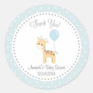 Sticker en Baby shower de Giraffe Cute (Bleu)