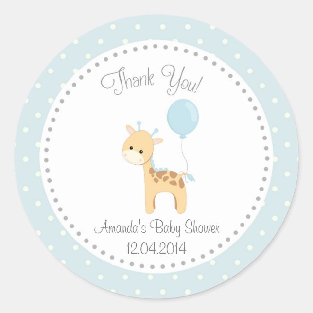Sticker en Baby shower de Giraffe Cute (Bleu) (Devant)