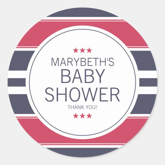 Sticker en Baby shower rouge, blanc et bleu Preppy (Devant)