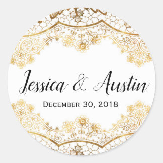 Sticker en dentelle d'or Faveurs de mariage Nom Da