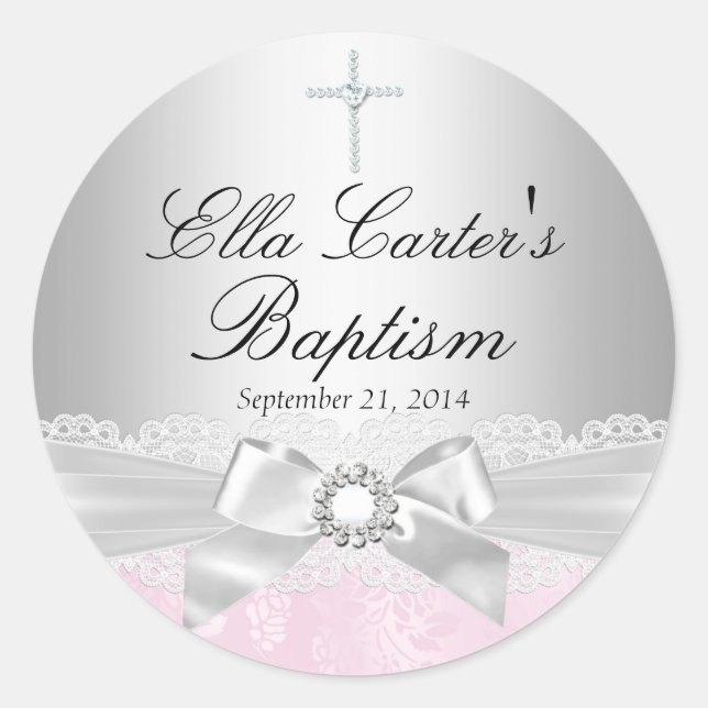 Sticker en dentelle rose et en baptême croisée (Devant)