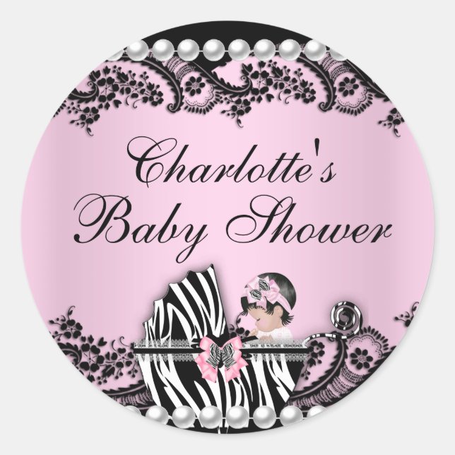 Sticker en dentelle rose Zebra baby shower mignonn (Devant)