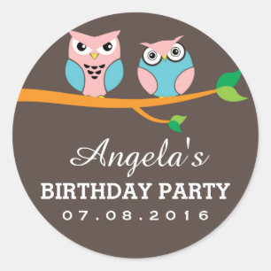 Sticker en dessin de Chouette rose gris pour Enfan
