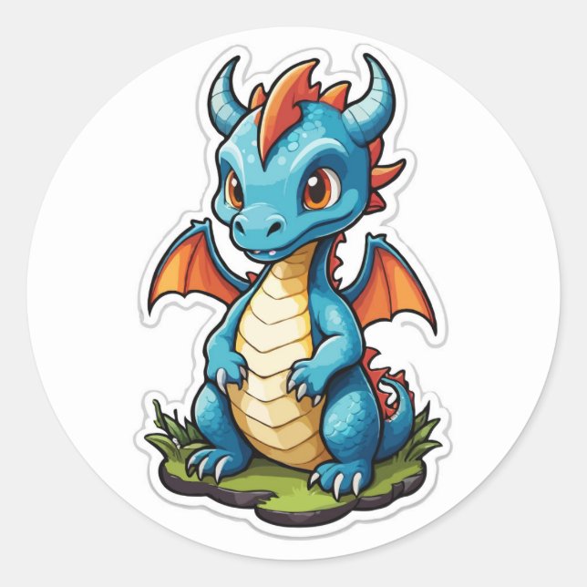 Sticker en dessin de dragon bleu - Art d'Imaginair (Devant)