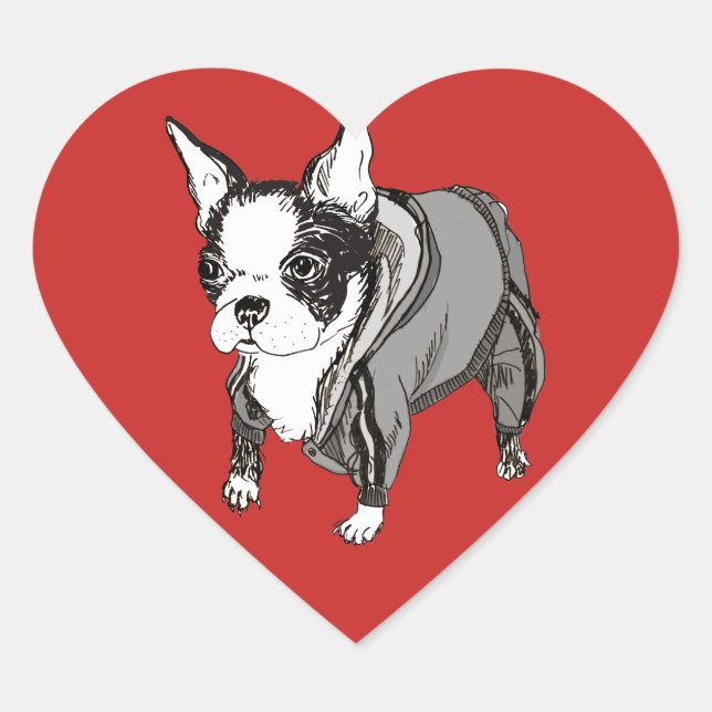 Sticker en forme de coeur de Boston Terrier (Devant)