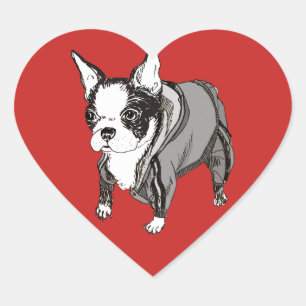 Sticker en forme de coeur de Boston Terrier