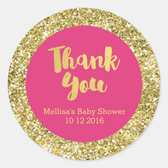 Sticker en Merci Baby shower rose or (Devant)