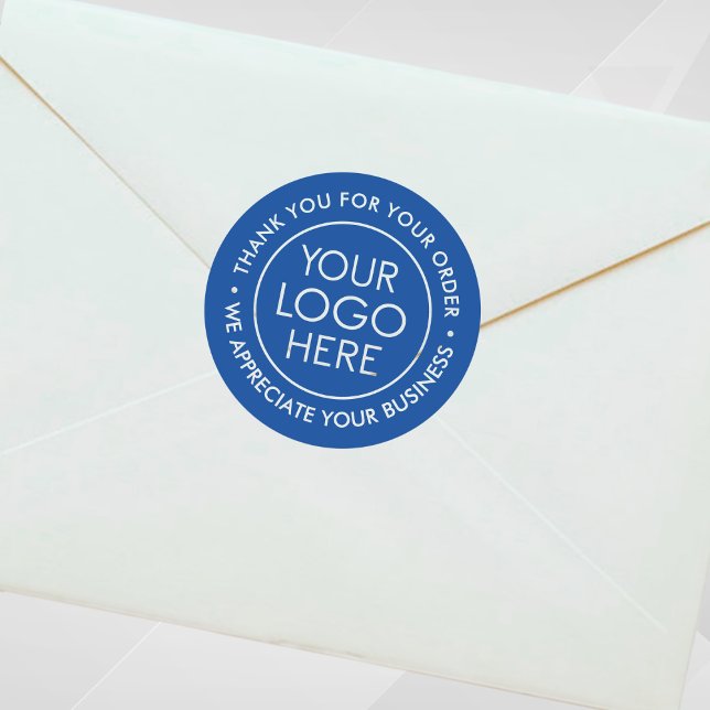 Sticker en Merci bleu personnalisé avec logo (Custom Blue Thank You Sticker with Logo)