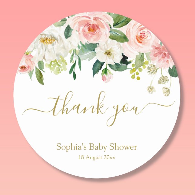 Sticker en Merci botanique floral rose (Pink Floral Thank You Label)