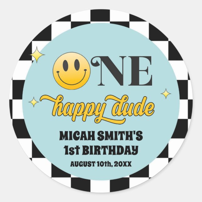 Sticker en Merci d'anniversaire Retro One Happy Du (Devant)