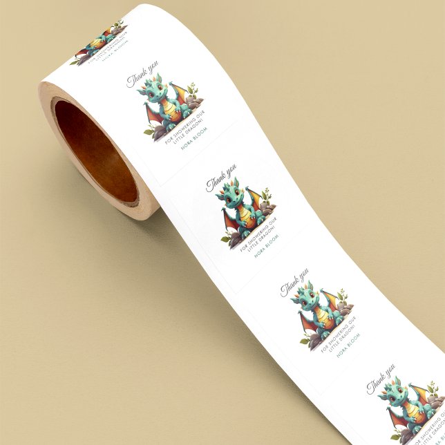 Sticker en Merci de Baby shower de dragon vert Min (Créateur téléchargé)