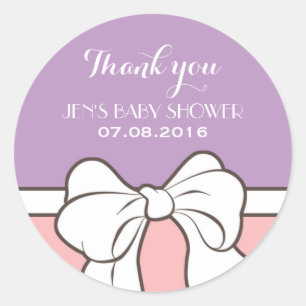 Sticker en Merci de Baby shower de ruban rose viol