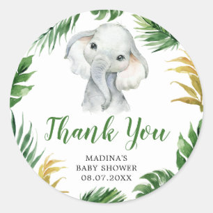 Sticker en Merci de Baby shower d'éléphants tropic
