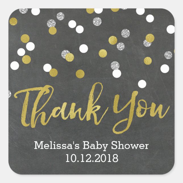 Sticker en Merci de Baby shower en argent or (Devant)