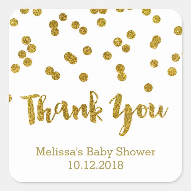 Sticker en Merci de Baby shower Gold Confetti (Devant)