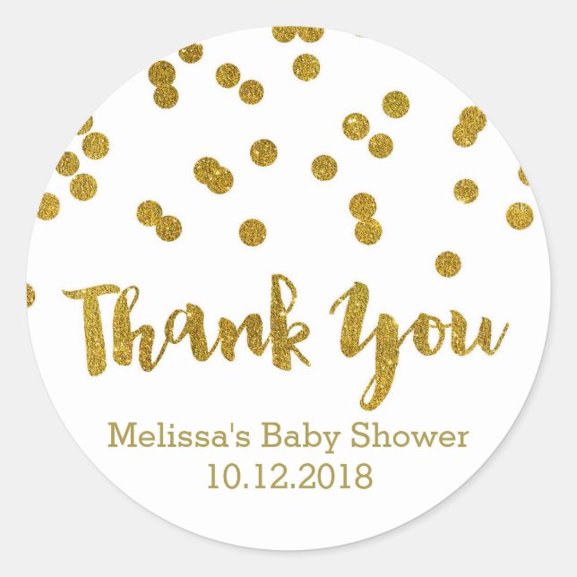 Sticker en Merci de Baby shower Gold Confetti (Devant)