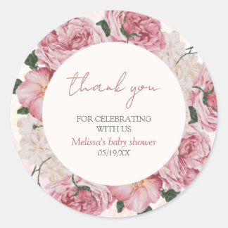 Sticker en Merci de Baby shower rose