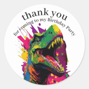 Sticker en Merci de dinosaure blanc classique rond