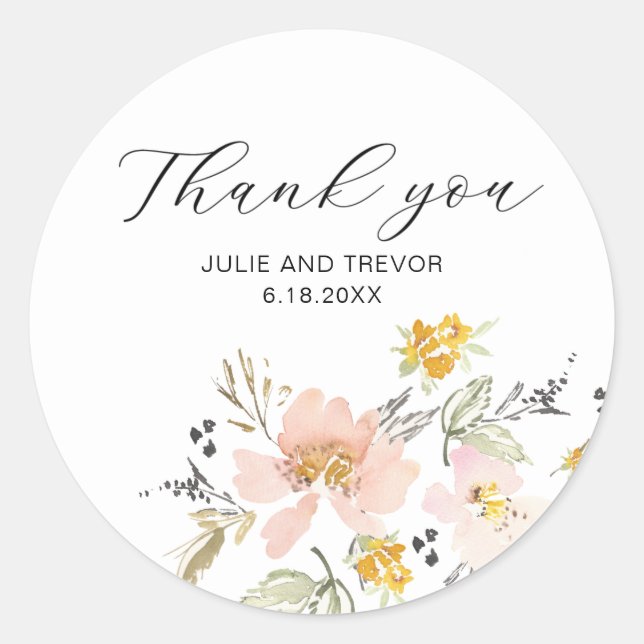 Sticker en Merci de Mariage à eau douce Florale (Devant)