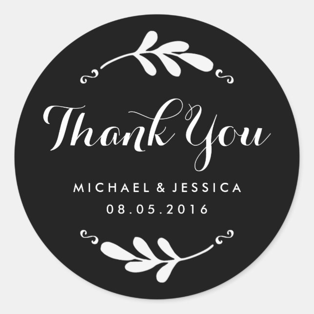 Sticker en Merci de Mariage noir feuille rustique (Devant)