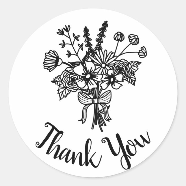 Sticker en Merci Fleur sauvage noir et blanc (Devant)