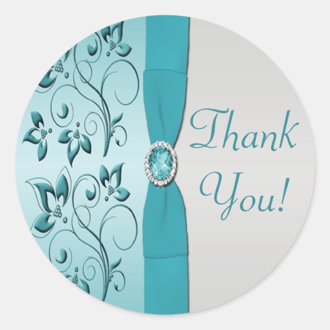 Sticker en Merci Floral Aqua et Silver (Devant)