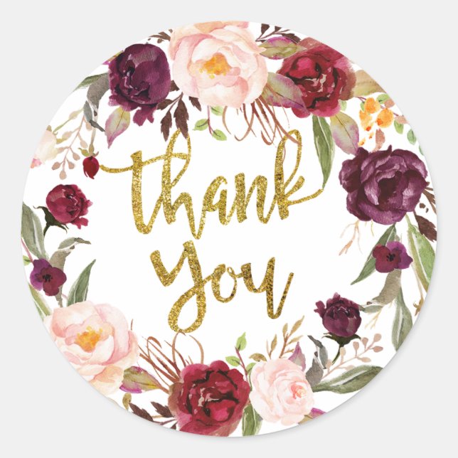 Sticker en Merci Floral Gold et Red Marsala (Devant)