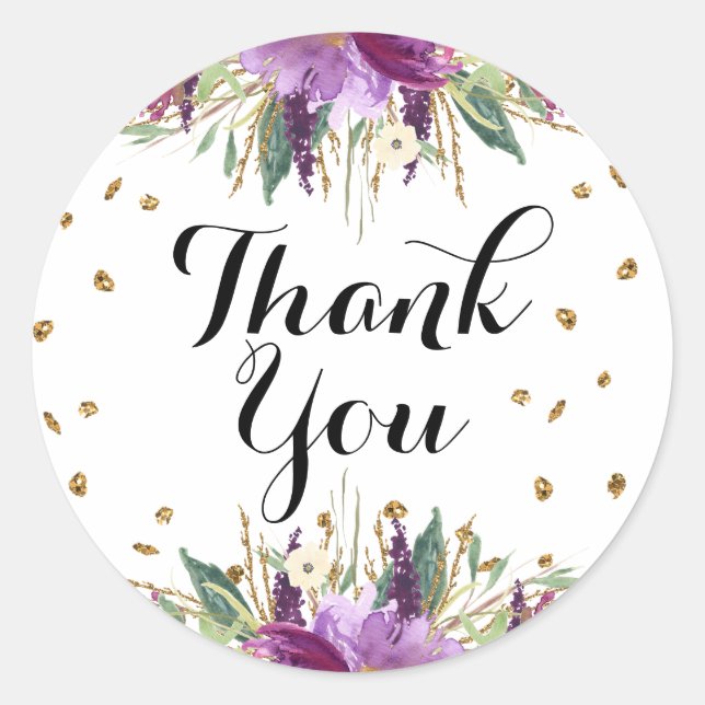 Sticker en Merci Floral Parties scintillant violet (Devant)