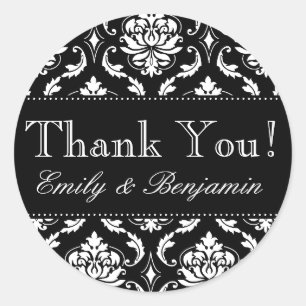 Sticker en Merci Mariage damassé noir blanc