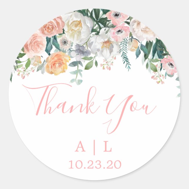 Sticker en Merci Mariage floral brillant romantiqu (Devant)